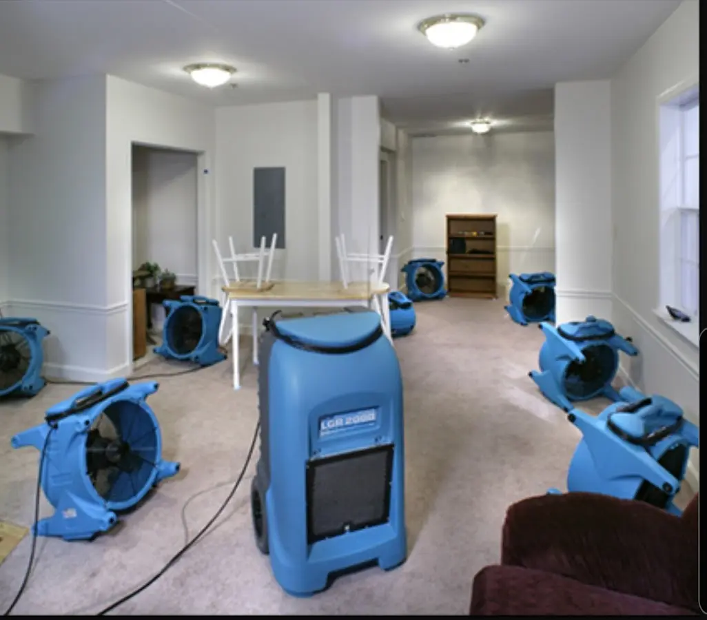 Air movers and dehumidifier setup for Water Damage Restoration in Travelers Rest